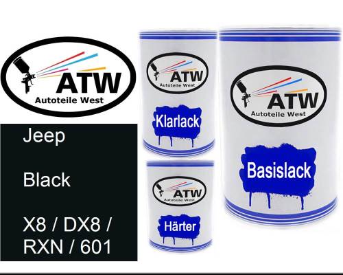 Jeep, Black, X8 / DX8 / RXN / 601: 500ml Lackdose + 500ml Klarlack + 250ml Härter - Set, von ATW Autoteile West.